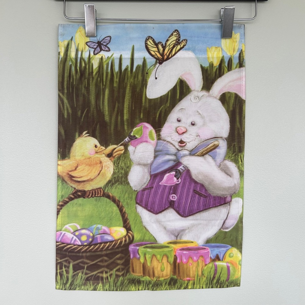 Unbranded Easter Garden Flag Outdoor 12x18 Multicolor Bunny Chick Painting Eggs